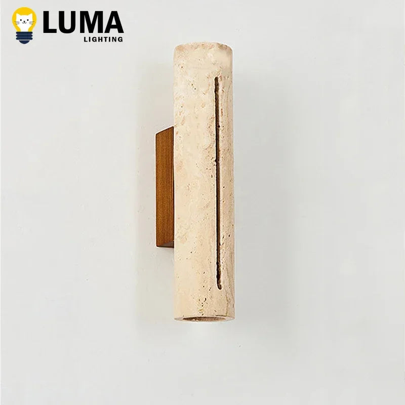Luma Japanese Yellow Travertine Wall Light Stone Wood Wall Sconce Lamp for Living Room Bedroom Bedside Corridor Home Decor