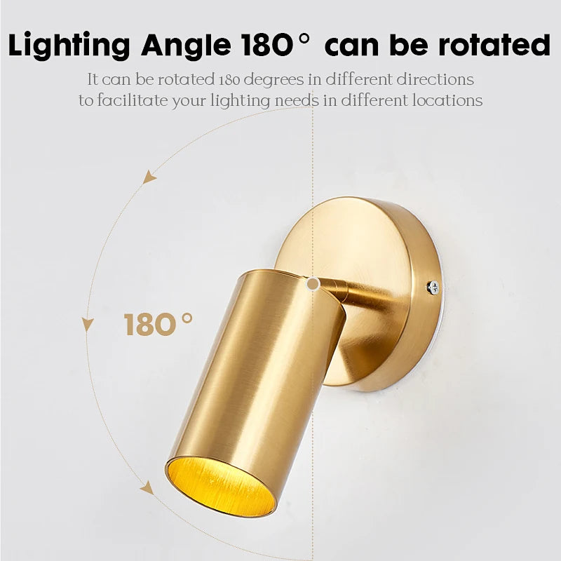 180° Rotatable Gold Wall Sconce, Adjustable Modern Metal Lamp for Bedroom Bedside Living Room Corridor Light