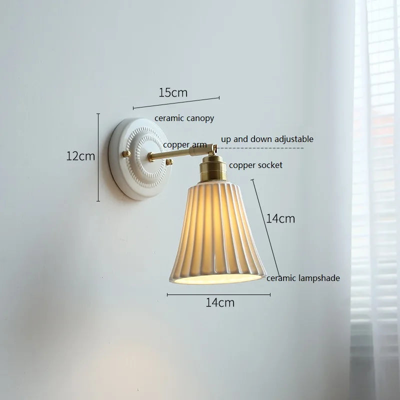 American Retro Brass Luxury Wall Lamp Bedroom Bedside Simple Ceramic Corridor Light Living Room Background Wall Atmosphere Lamps