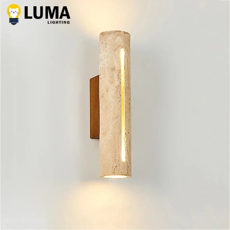 Luma Japanese Yellow Travertine Wall Light Stone Wood Wall Sconce Lamp for Living Room Bedroom Bedside Corridor Home Decor
