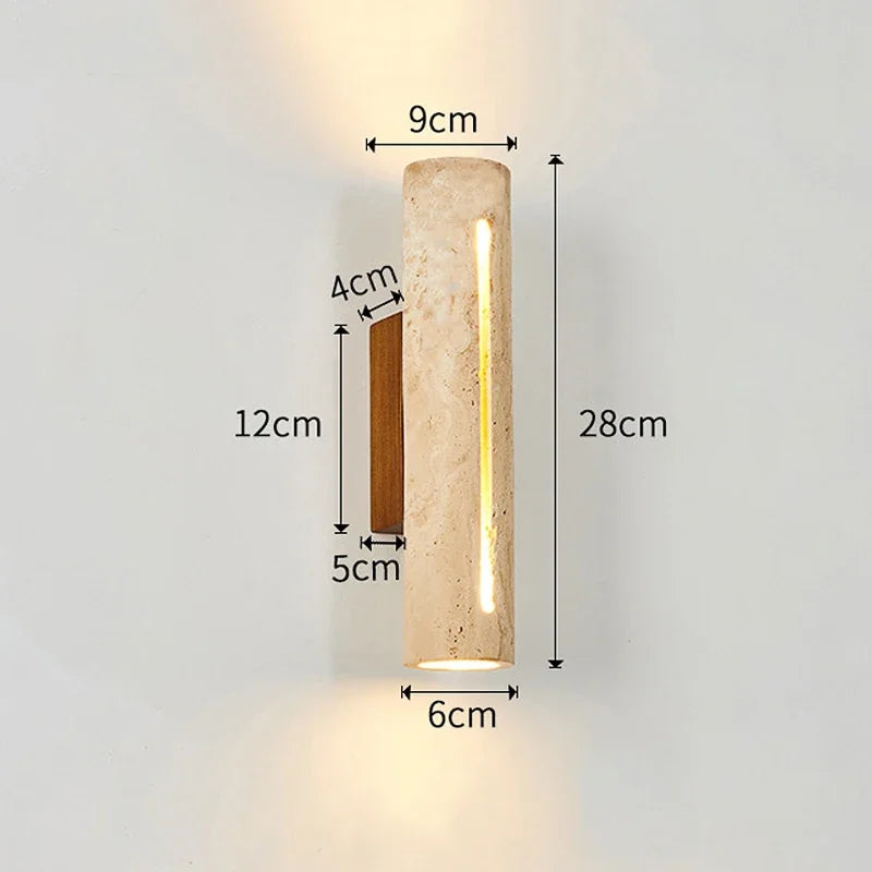 Luma Japanese Yellow Travertine Wall Light Stone Wood Wall Sconce Lamp for Living Room Bedroom Bedside Corridor Home Decor