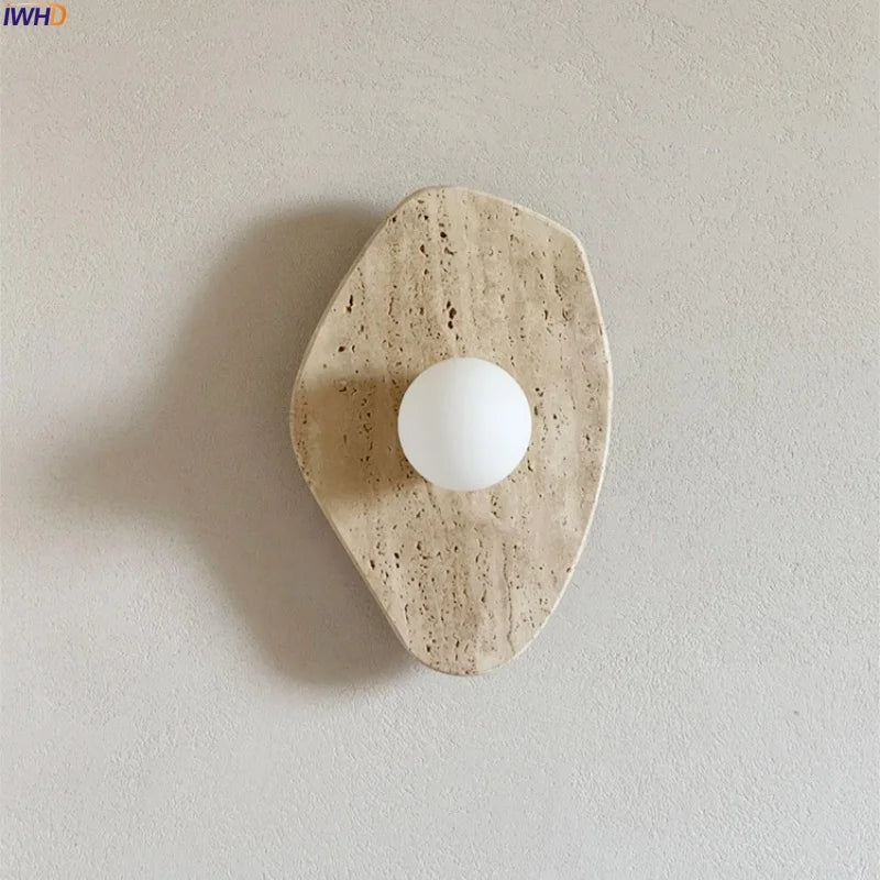 IWHD Wabi Sabi LED Wall Lights Bedroom Decoration Living Room Stair Lighting Yellow Travertine Bedside Lamps Applique Murale