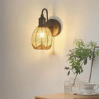 Rattan Wall Lamp Vintage Living Room Wall Light E27 Bedroom Bedside Lamp Retro Hemp Rope Woven Sconce Indoor Lighting Fixtures
