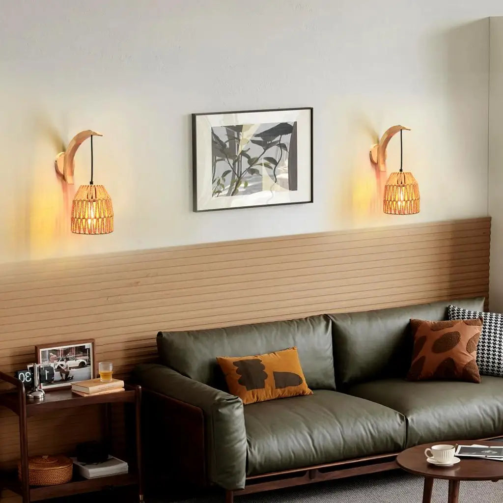 Applique murale corde et bois