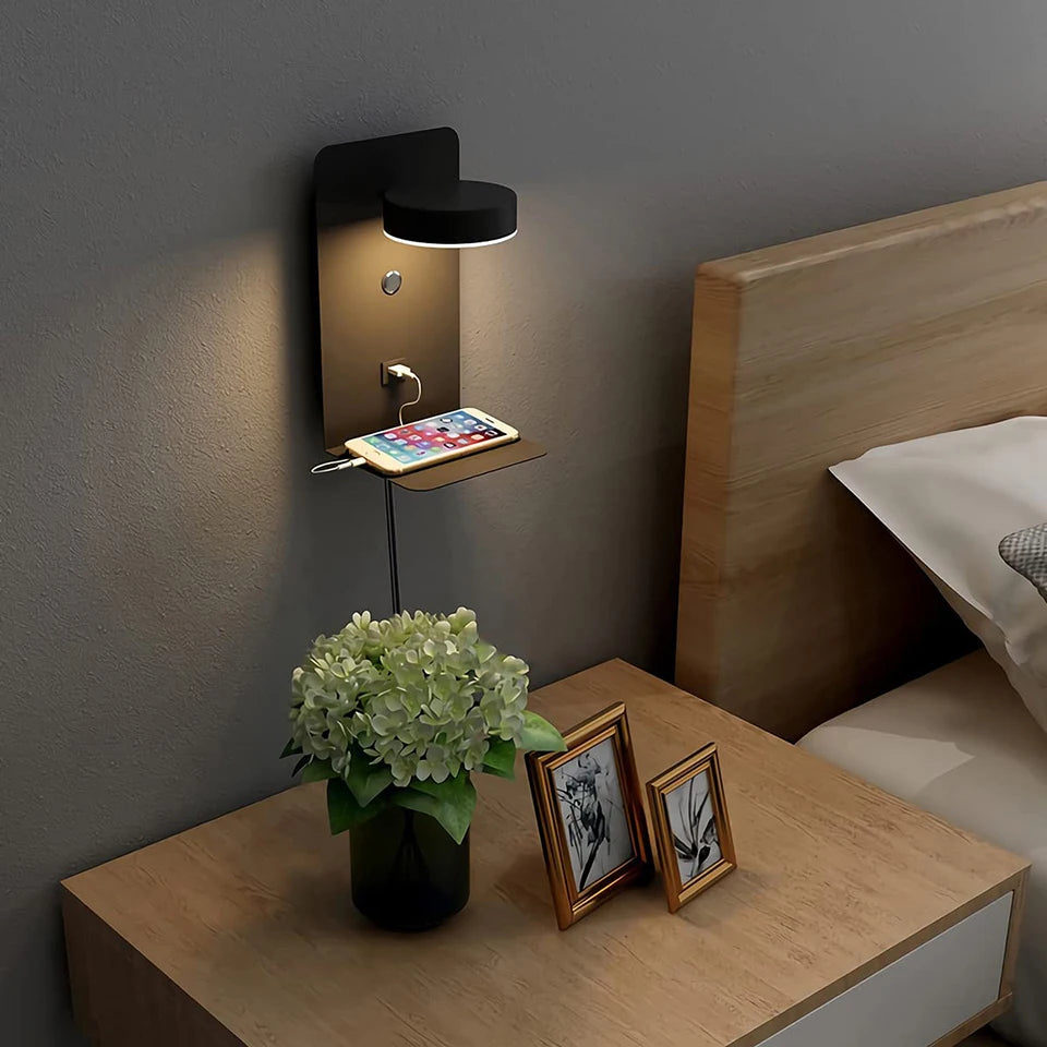LED Wall Lamp With Switch And USB Charging Port Modern 9W Black White Aisle Bedroom Bedside Art Lighting Decoration Wall Lights