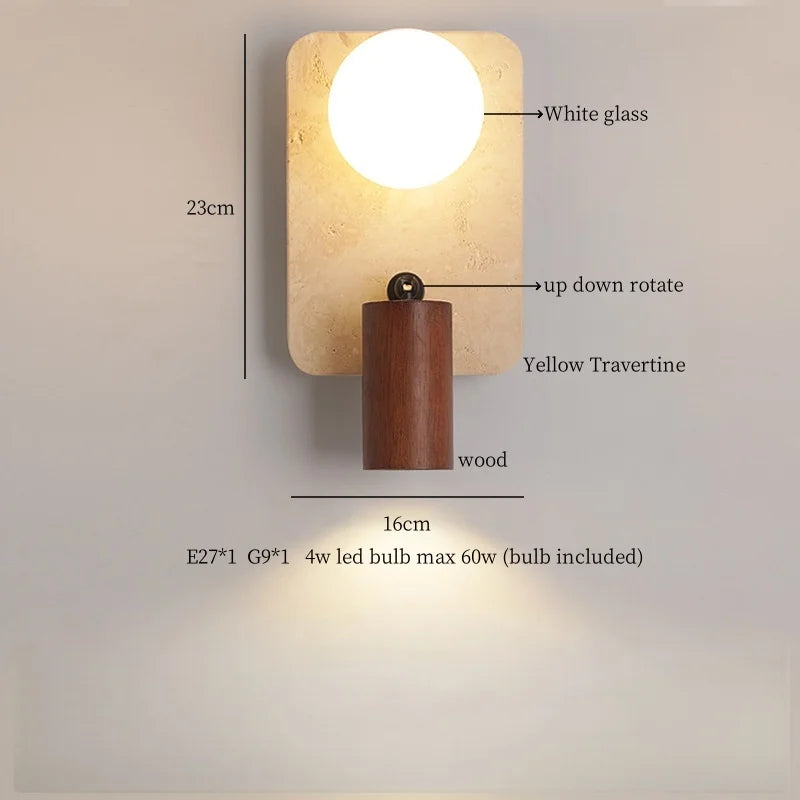 IWHD Wabi Sabi LED Wall Lights Bedroom Decoration Living Room Stair Lighting Yellow Travertine Bedside Lamps Applique Murale