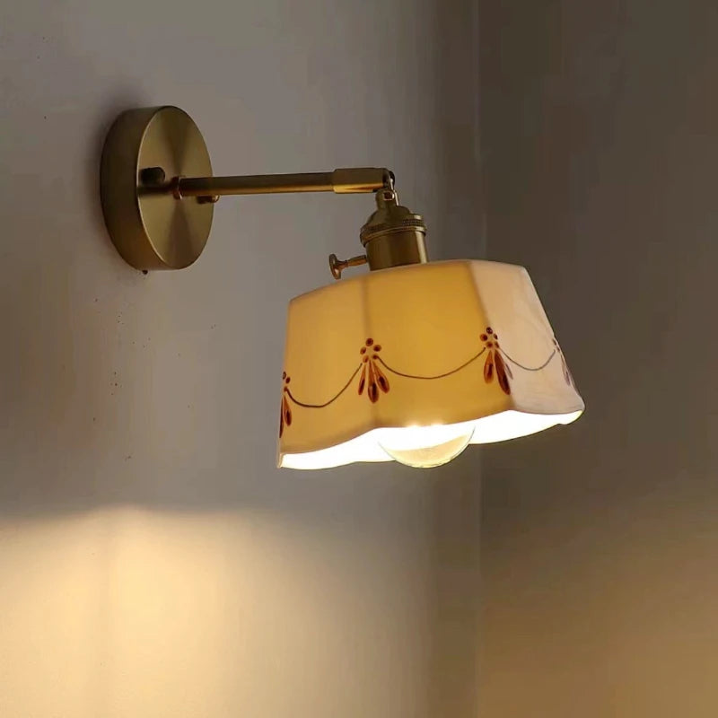 IWHD Simple LED Wall Lamps Living Room Cafe Reading Ceramic Pull Chain Switch Up Down Rotate Copper Bathroom Vanity Mirror Light