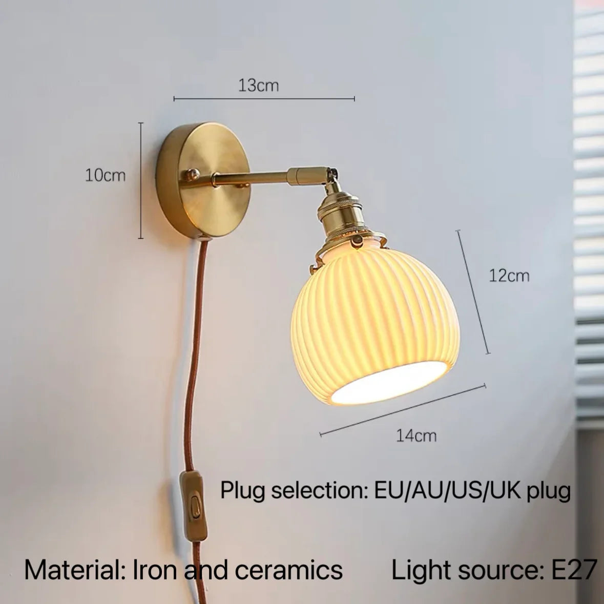 Japanes Vintage Wall Lamp Indoor Lighting Ceramic Pull Wire Switch Swivel Sconce Bedroom Bedside Led Light Home Decor Restaurant