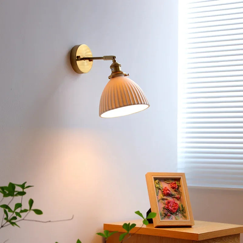 Japanes Vintage Wall Lamp Indoor Lighting Ceramic Pull Wire Switch Swivel Sconce Bedroom Bedside Led Light Home Decor Restaurant
