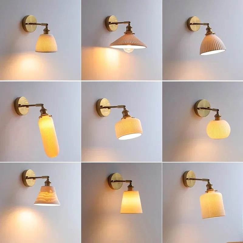 Japanes Vintage Wall Lamp Indoor Lighting Ceramic Pull Wire Switch Swivel Sconce Bedroom Bedside Led Light Home Decor Restaurant