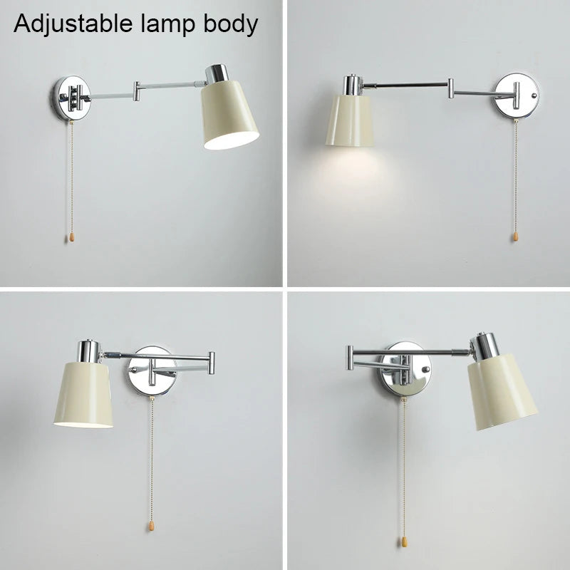 Nordic LED Wall Lamp Adjustable Mechanical Telescopic Arm Wall Light With Switch Indoor Lighting Home Decor Bedside Bedroom
