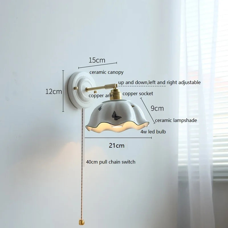 American Retro Brass Luxury Wall Lamp Bedroom Bedside Simple Ceramic Corridor Light Living Room Background Wall Atmosphere Lamps