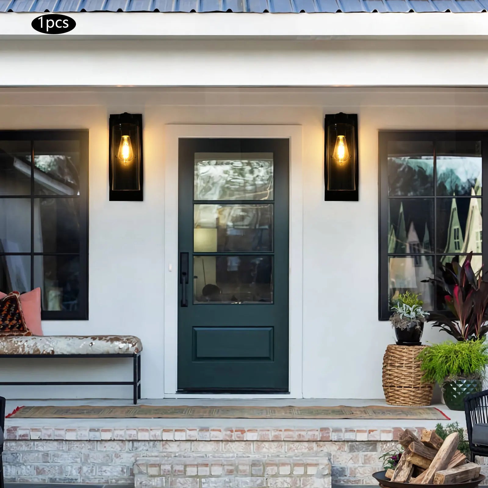 Black Outdoor Wall Light with Clear Glass Shade E27 Bulb Holder Modern Iron Fixture for Porch Cafe Hallway