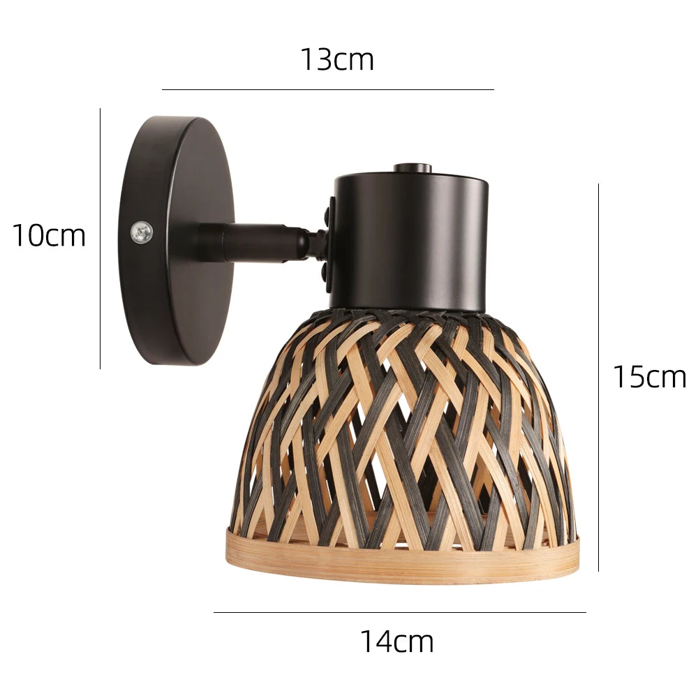Rattan Wall Lamp Vintage Living Room Wall Light E27 Bedroom Bedside Lamp Retro Hemp Rope Woven Sconce Indoor Lighting Fixtures