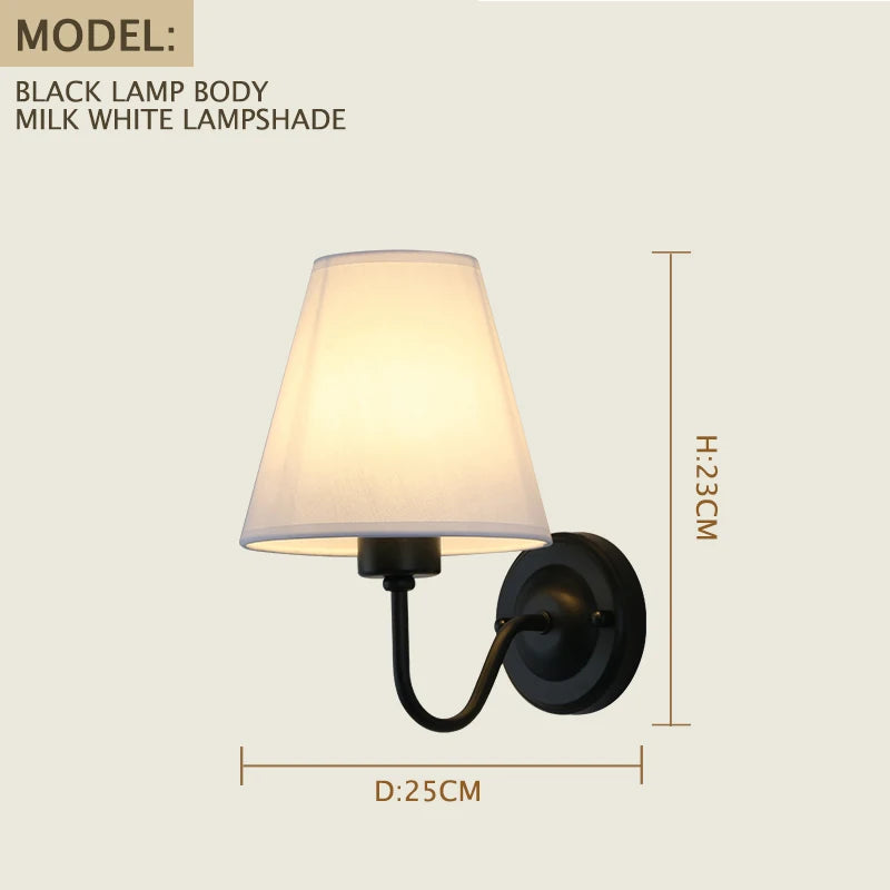 E27 Retro Wall Lamp Simple Creative Fabric Wall Lamp Living Room Bedroom Bedside Hotel Home Decor LED Lighting Fixtures