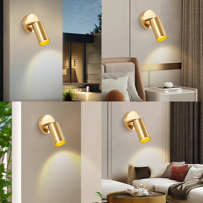 180° Rotatable Gold Wall Sconce, Adjustable Modern Metal Lamp for Bedroom Bedside Living Room Corridor Light