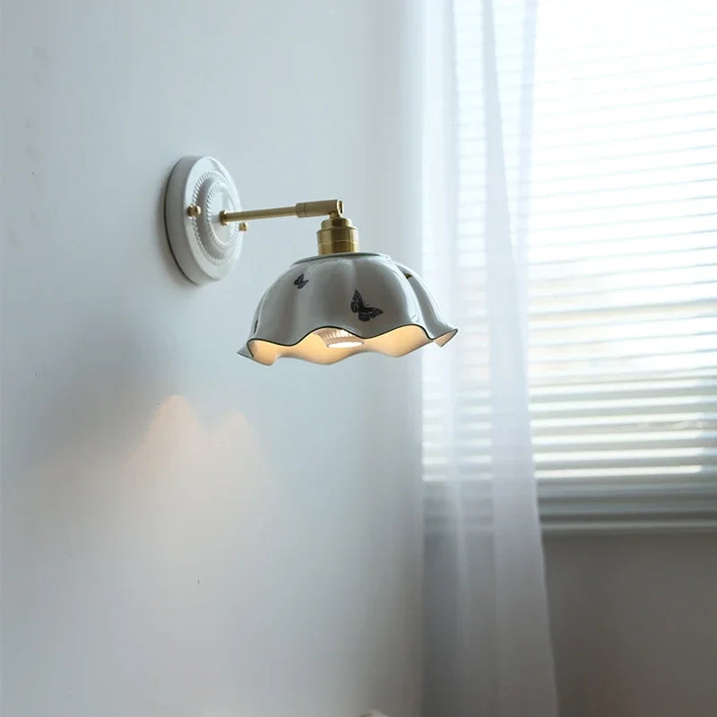 American Retro Brass Luxury Wall Lamp Bedroom Bedside Simple Ceramic Corridor Light Living Room Background Wall Atmosphere Lamps