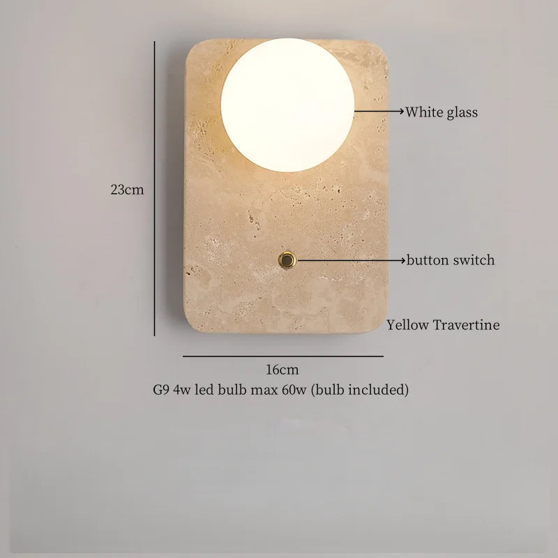 IWHD Wabi Sabi LED Wall Lights Bedroom Decoration Living Room Stair Lighting Yellow Travertine Bedside Lamps Applique Murale