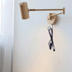Nordic Wooden Swing Arm LED Wall Sconce 360° Adjustable Pull Chain Plug-in Modern Bedside Lamp For Bedroom Living Room Home Deco