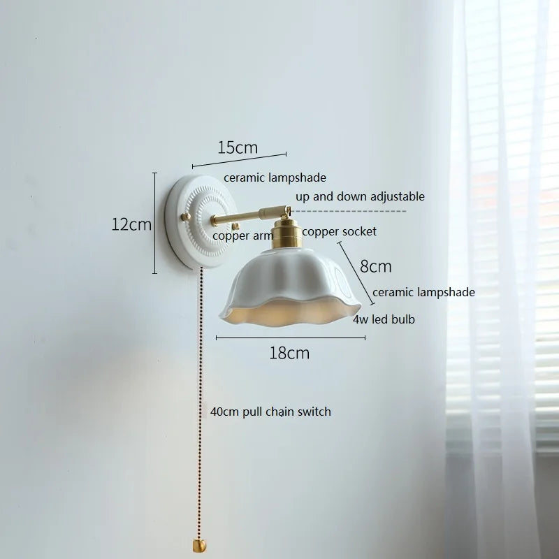 American Retro Brass Luxury Wall Lamp Bedroom Bedside Simple Ceramic Corridor Light Living Room Background Wall Atmosphere Lamps