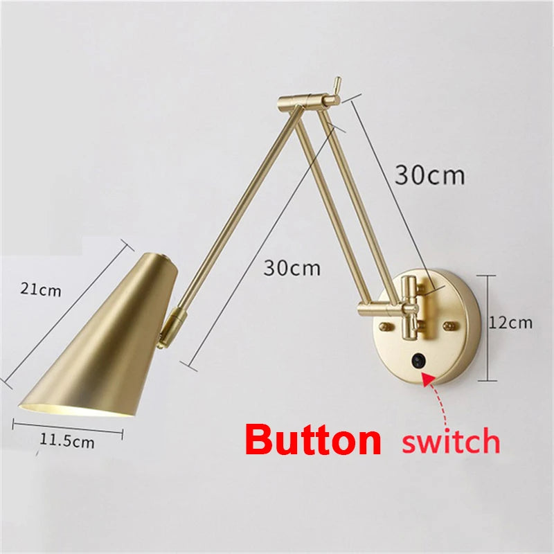 Nordic LED Wall Lamp Retractable Adjustable Wall Lights for Home Decoration Bedroom Bedside Reading Sconce Add Dimmable Function