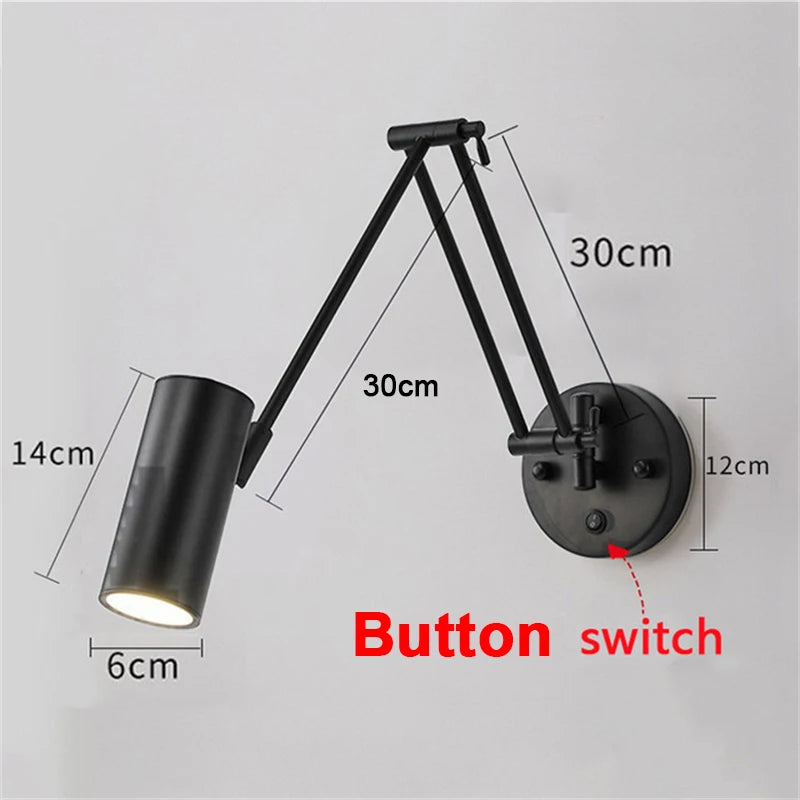 Nordic LED Wall Lamp Retractable Adjustable Wall Lights for Home Decoration Bedroom Bedside Reading Sconce Add Dimmable Function