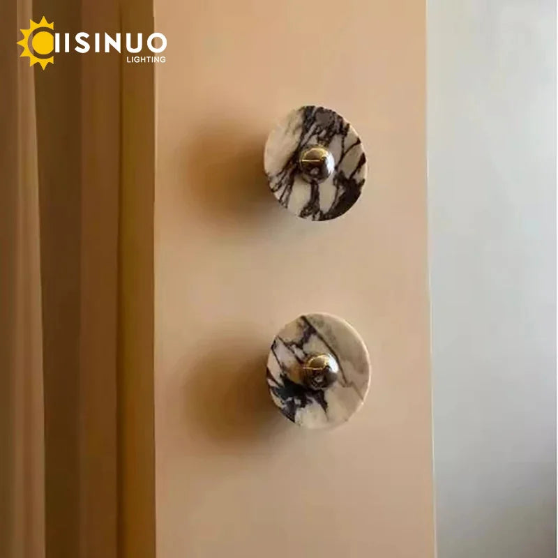 Modern Natural Marble Wall Lamp Round LED Wall Sconce Light Living Room Background Restaurant Bathroom Bedroom Lights Home Decor