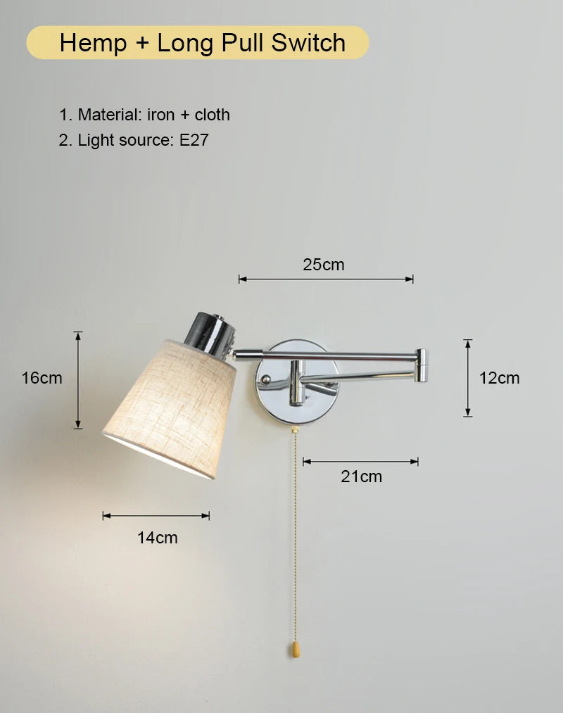 Nordic LED Wall Lamp Adjustable Mechanical Telescopic Arm Wall Light With Switch Indoor Lighting Home Decor Bedside Bedroom