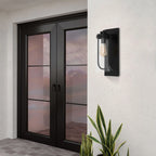 Black Outdoor Wall Light with Clear Glass Shade E27 Bulb Holder Modern Iron Fixture for Porch Cafe Hallway