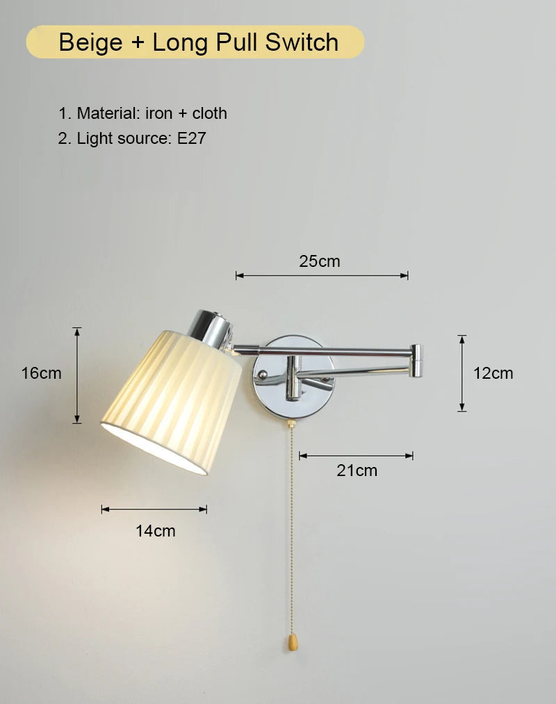 Nordic LED Wall Lamp Adjustable Mechanical Telescopic Arm Wall Light With Switch Indoor Lighting Home Decor Bedside Bedroom