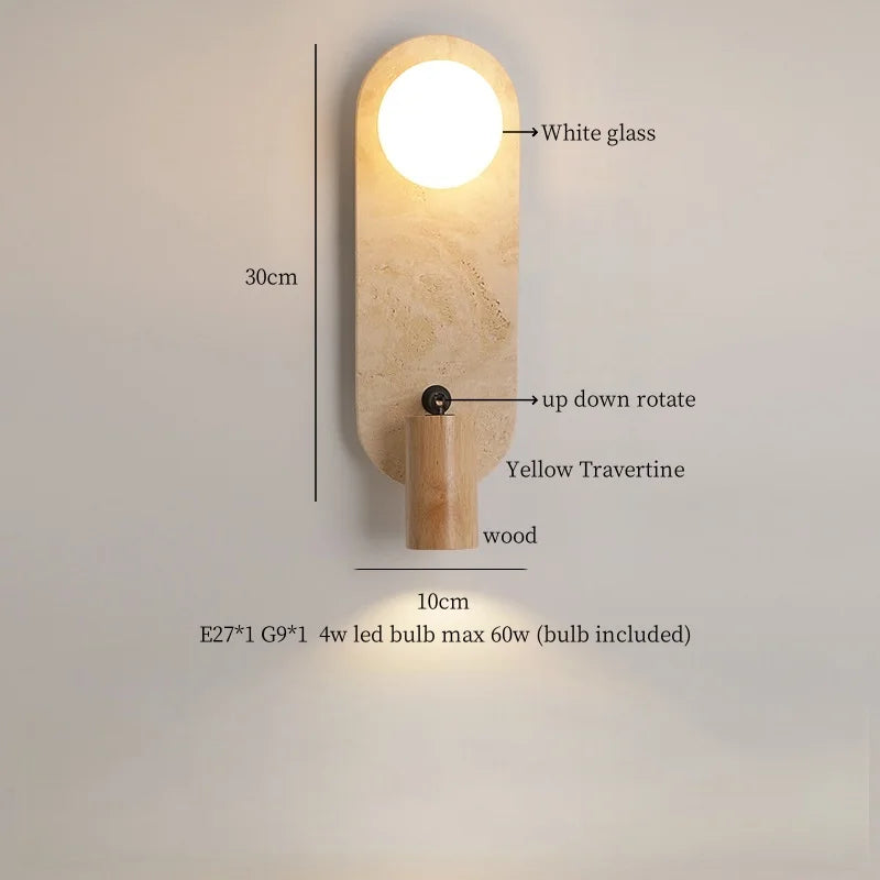 IWHD Wabi Sabi LED Wall Lights Bedroom Decoration Living Room Stair Lighting Yellow Travertine Bedside Lamps Applique Murale