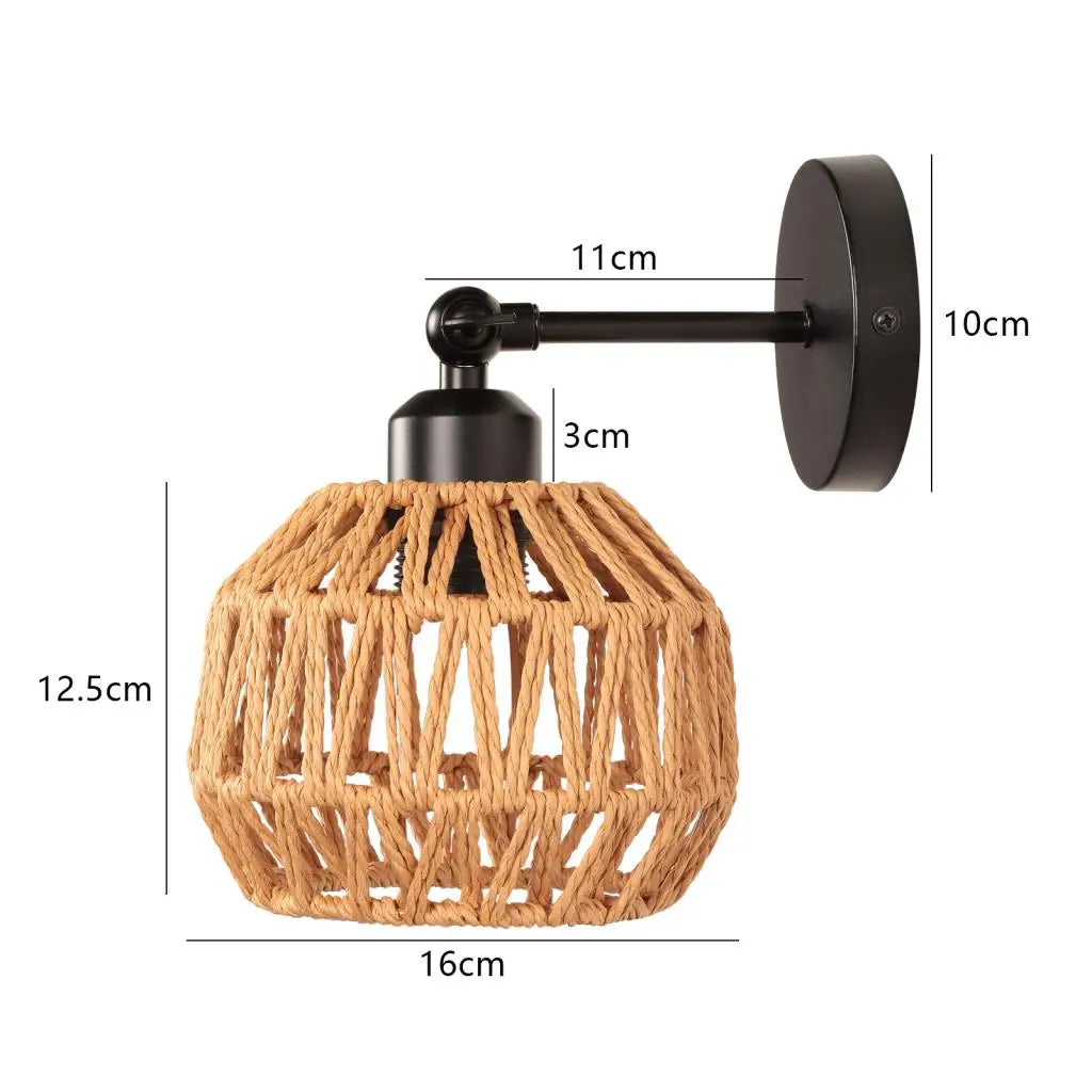Rattan Wall Lamp Vintage Living Room Wall Light E27 Bedroom Bedside Lamp Retro Hemp Rope Woven Sconce Indoor Lighting Fixtures