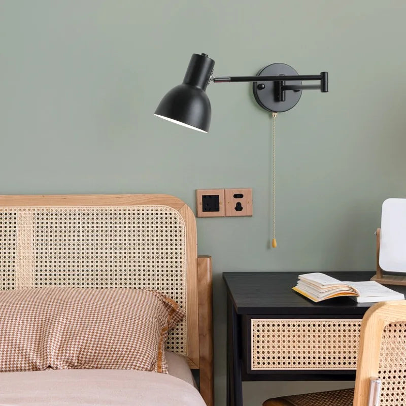 Nordic LED Wall Lamp Adjustable Mechanical Telescopic Arm Wall Light With Switch Indoor Lighting Home Decor Bedside Bedroom