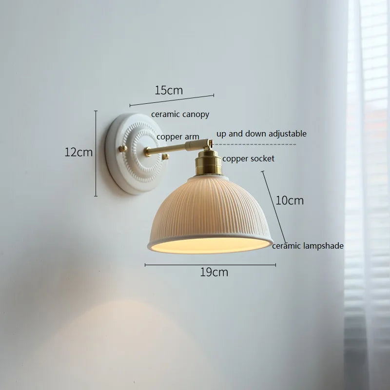 American Retro Brass Luxury Wall Lamp Bedroom Bedside Simple Ceramic Corridor Light Living Room Background Wall Atmosphere Lamps