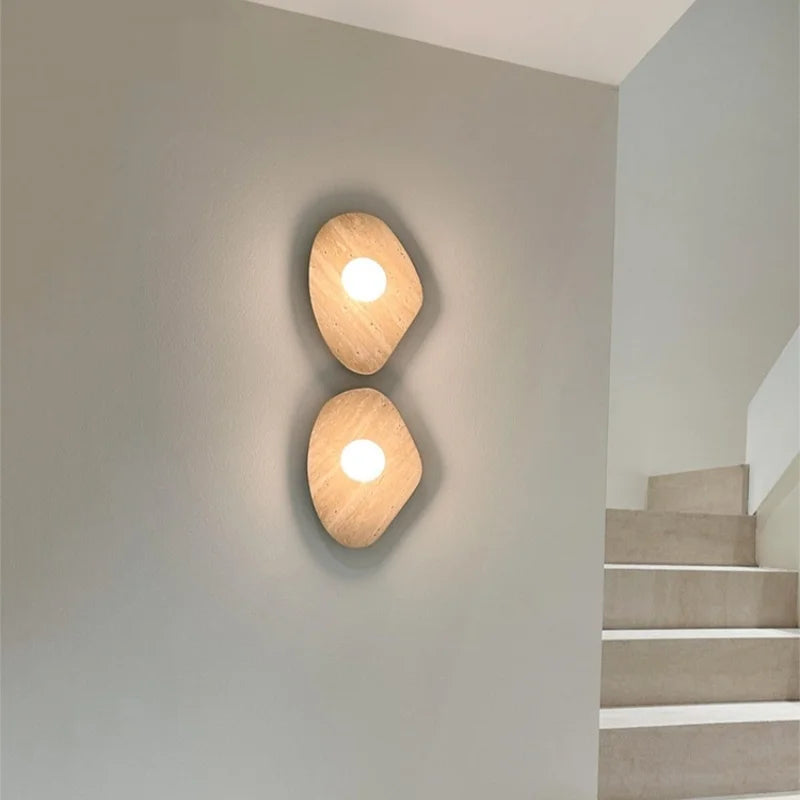 IWHD Wabi Sabi LED Wall Lights Bedroom Decoration Living Room Stair Lighting Yellow Travertine Bedside Lamps Applique Murale
