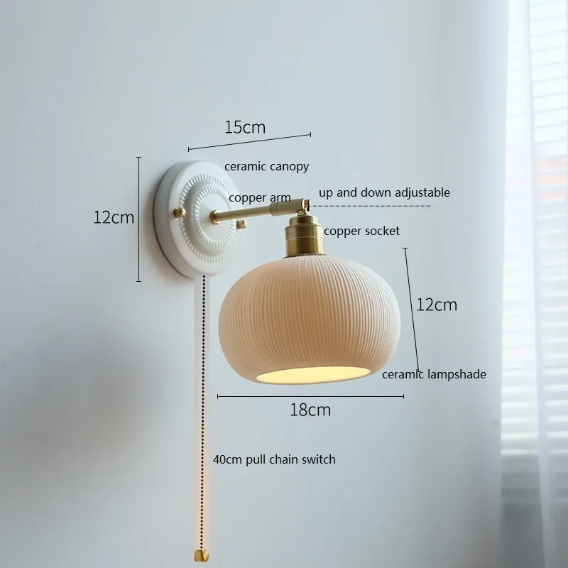 American Retro Brass Luxury Wall Lamp Bedroom Bedside Simple Ceramic Corridor Light Living Room Background Wall Atmosphere Lamps