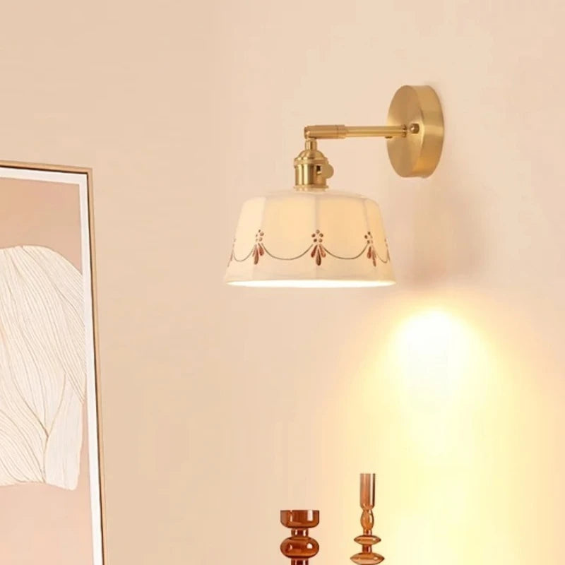 IWHD Simple LED Wall Lamps Living Room Cafe Reading Ceramic Pull Chain Switch Up Down Rotate Copper Bathroom Vanity Mirror Light