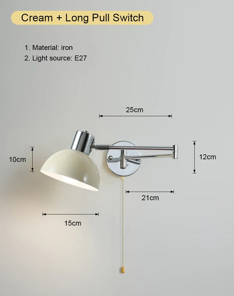 Nordic LED Wall Lamp Adjustable Mechanical Telescopic Arm Wall Light With Switch Indoor Lighting Home Decor Bedside Bedroom