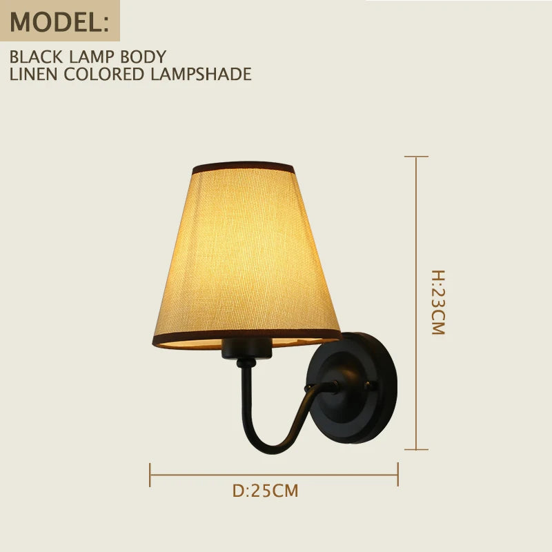 E27 Retro Wall Lamp Simple Creative Fabric Wall Lamp Living Room Bedroom Bedside Hotel Home Decor LED Lighting Fixtures