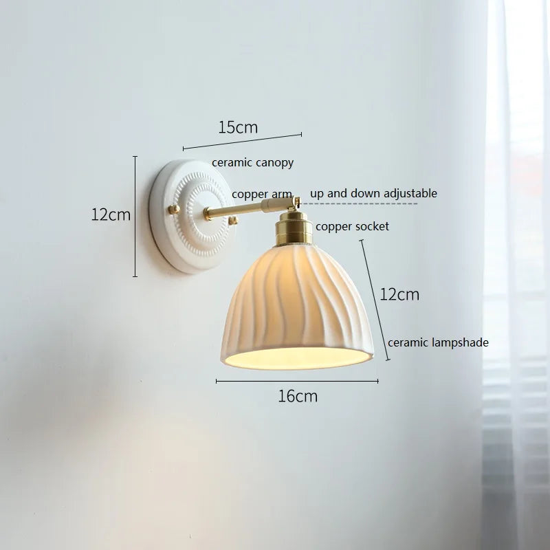 American Retro Brass Luxury Wall Lamp Bedroom Bedside Simple Ceramic Corridor Light Living Room Background Wall Atmosphere Lamps