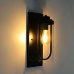 Black Outdoor Wall Light with Clear Glass Shade E27 Bulb Holder Modern Iron Fixture for Porch Cafe Hallway
