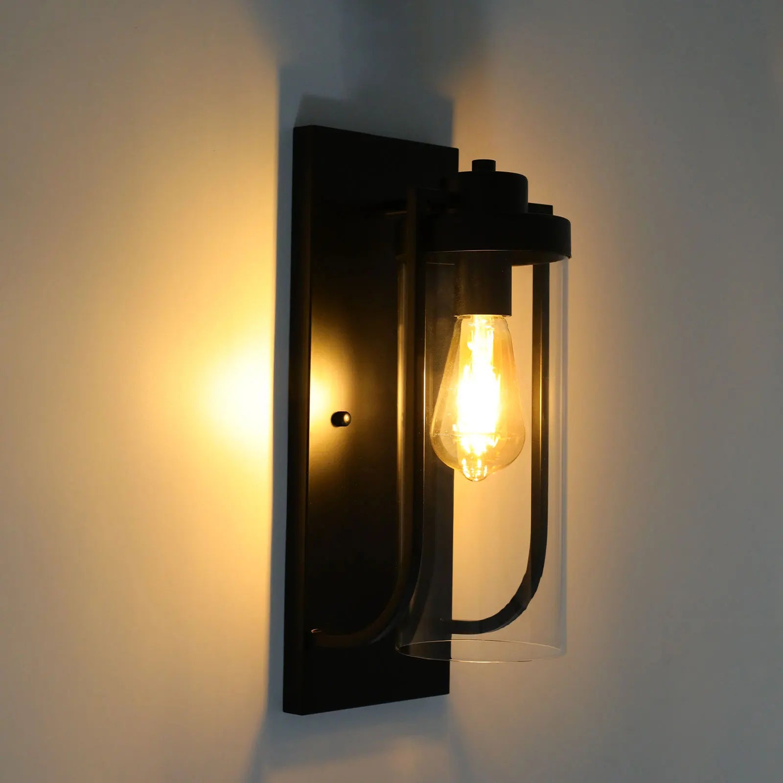 Black Outdoor Wall Light with Clear Glass Shade E27 Bulb Holder Modern Iron Fixture for Porch Cafe Hallway