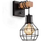 JOYINLED Antique Retro Vintage Industrial Wood Wall Lamp Retro Wall Light Sconce for Bedroom Hallway Bar Café Garden E27 Sconce
