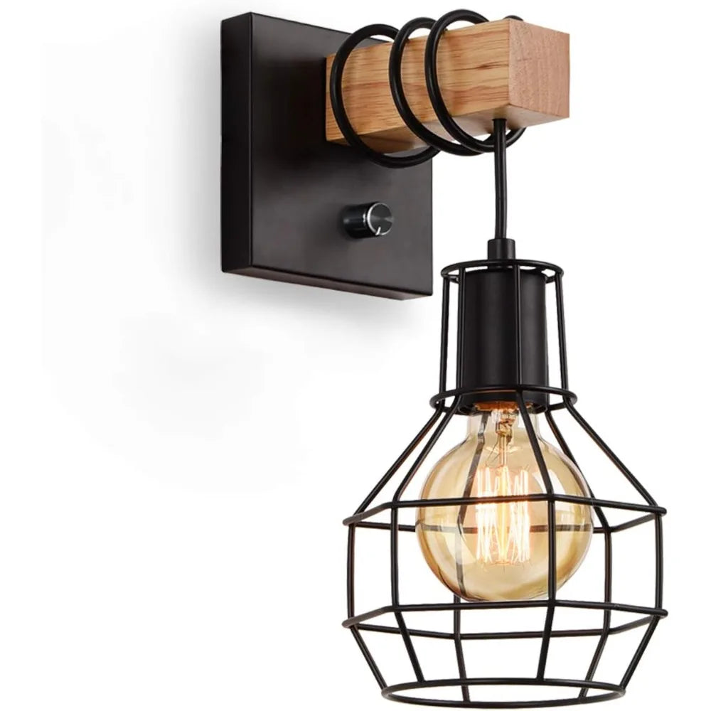 JOYINLED Antique Retro Vintage Industrial Wood Wall Lamp Retro Wall Light Sconce for Bedroom Hallway Bar Café Garden E27 Sconce