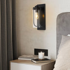 Black Outdoor Wall Light with Clear Glass Shade E27 Bulb Holder Modern Iron Fixture for Porch Cafe Hallway
