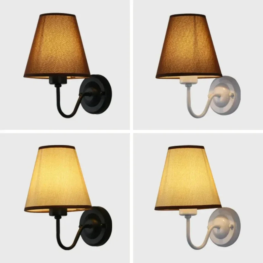 E27 Retro Wall Lamp Simple Creative Fabric Wall Lamp Living Room Bedroom Bedside Hotel Home Decor LED Lighting Fixtures