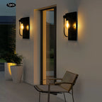 Black Outdoor Wall Light with Clear Glass Shade E27 Bulb Holder Modern Iron Fixture for Porch Cafe Hallway