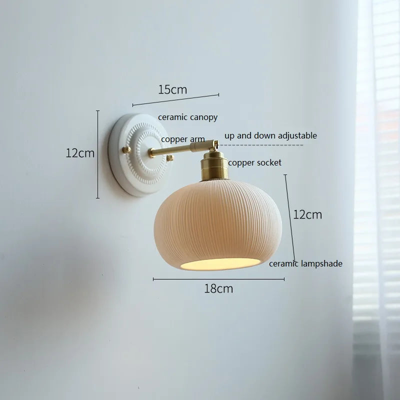 American Retro Brass Luxury Wall Lamp Bedroom Bedside Simple Ceramic Corridor Light Living Room Background Wall Atmosphere Lamps