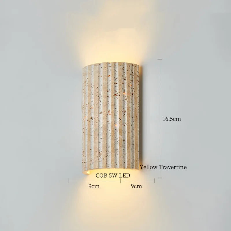 IWHD Wabi Sabi LED Wall Lights Bedroom Decoration Living Room Stair Lighting Yellow Travertine Bedside Lamps Applique Murale