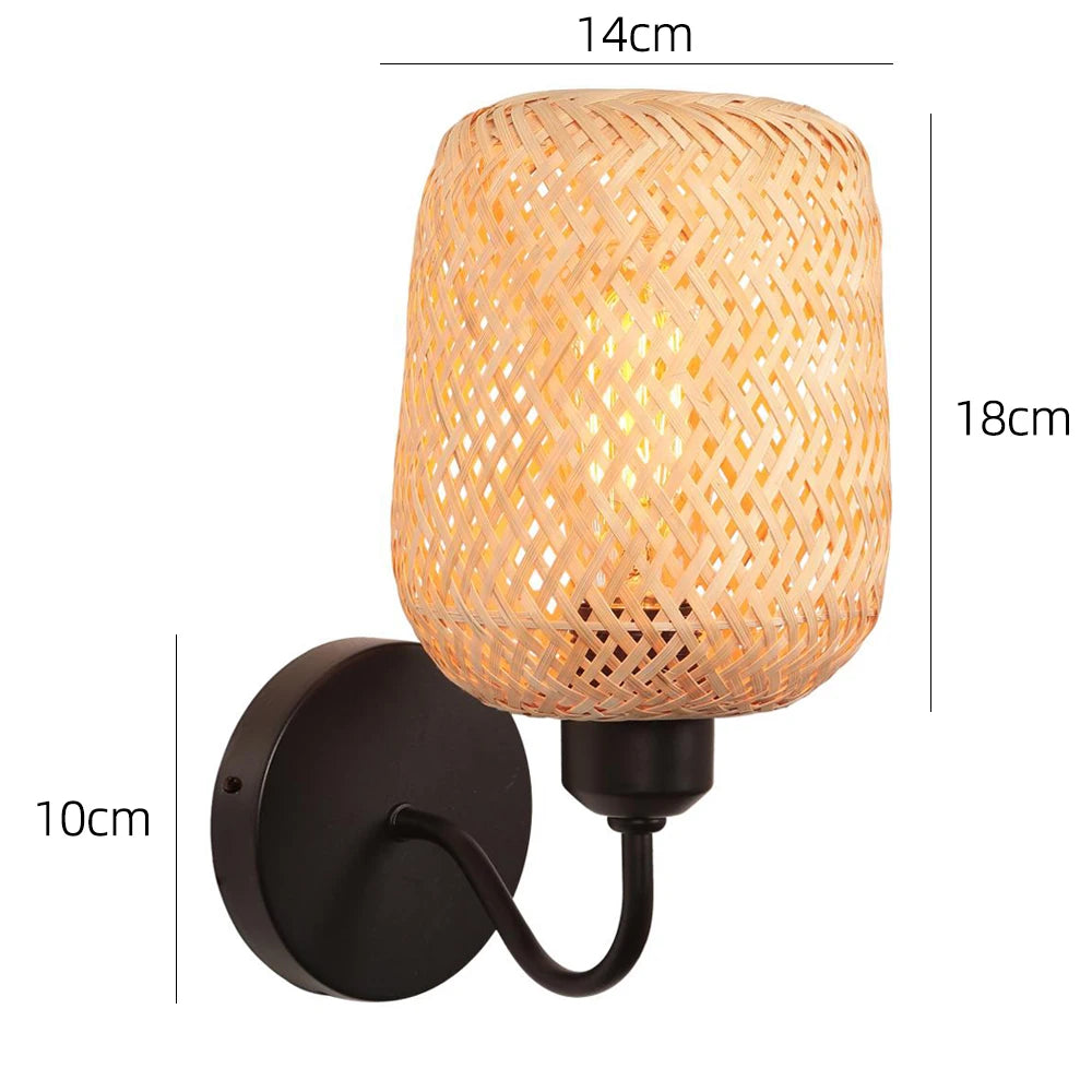 Rattan Wall Lamp Vintage Living Room Wall Light E27 Bedroom Bedside Lamp Retro Hemp Rope Woven Sconce Indoor Lighting Fixtures